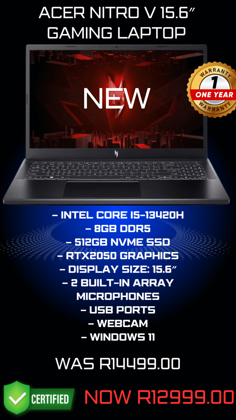 Acer Nitro V 15.6″ Gaming Laptop | Intel Core i5-13420H | 8GB DDR5 | 512GB NVMe | RTX2050 | Windows 11 Home