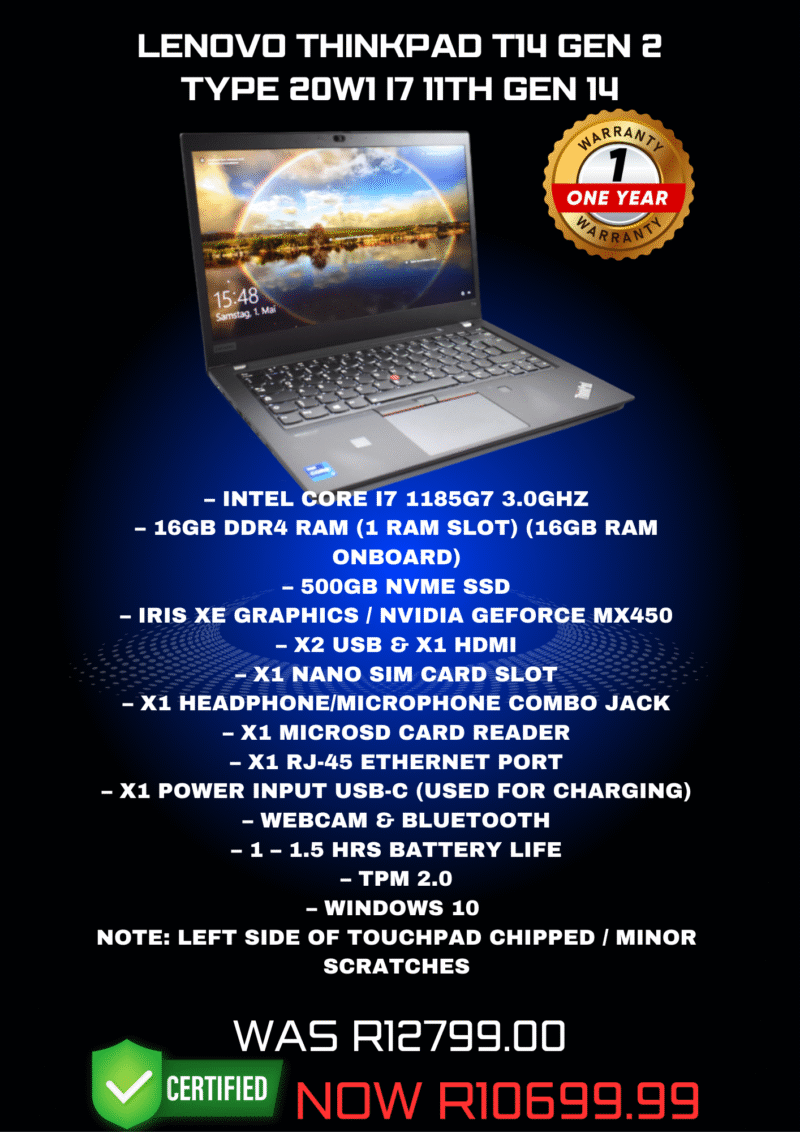 Lenovo ThinkPad T14 Gen 2 Type 20W1 i7 11th Gen 14