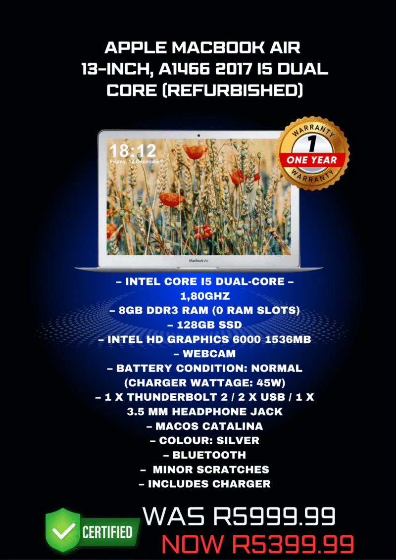 Apple MacBook Air 13-Inch, A1466 2017 i5 Dual Core (Refurbished)