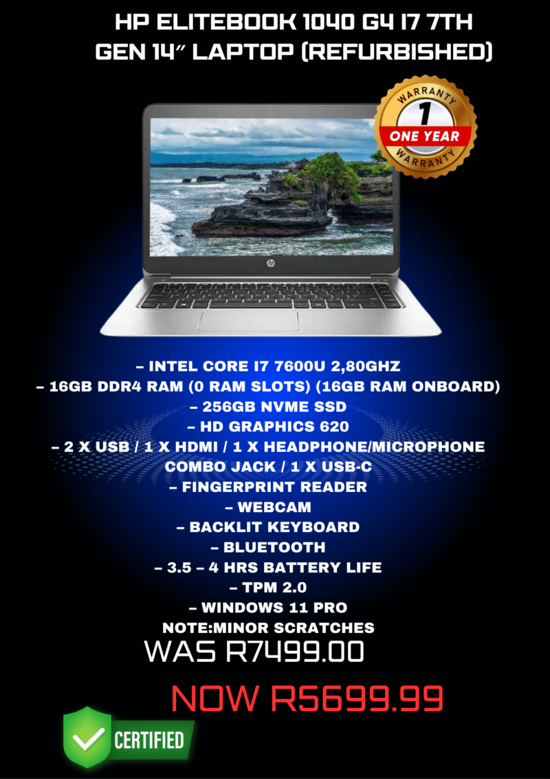 HP Elitebook 1040 G4 i7 7th Gen 14″ Laptop (Refurbished)