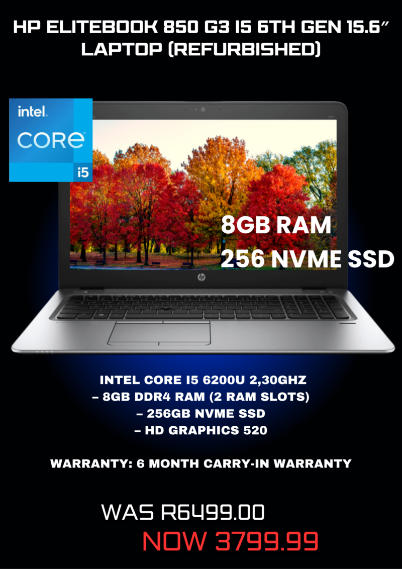 HP Elitebook 850 G3 i5 6th Gen 15.6″ Laptop (Refurbished)