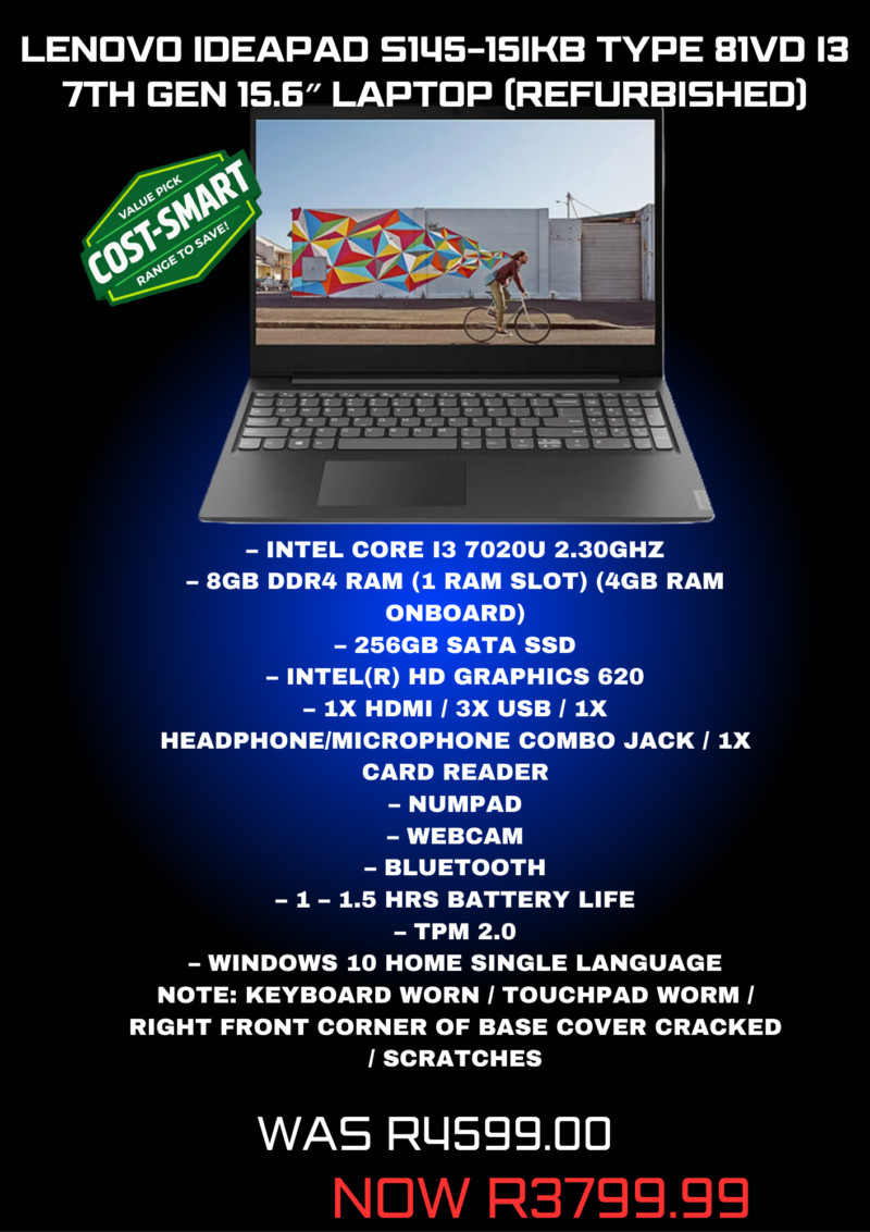 Lenovo IdeaPad 7th Gen 15.6″ Laptop (Refurbished)