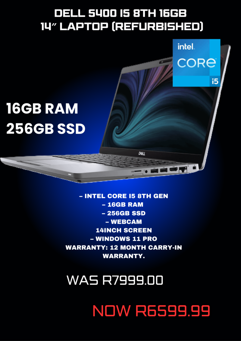 DELL 5400 I5 8TH 16GB 14″ Laptop (Refurbished)