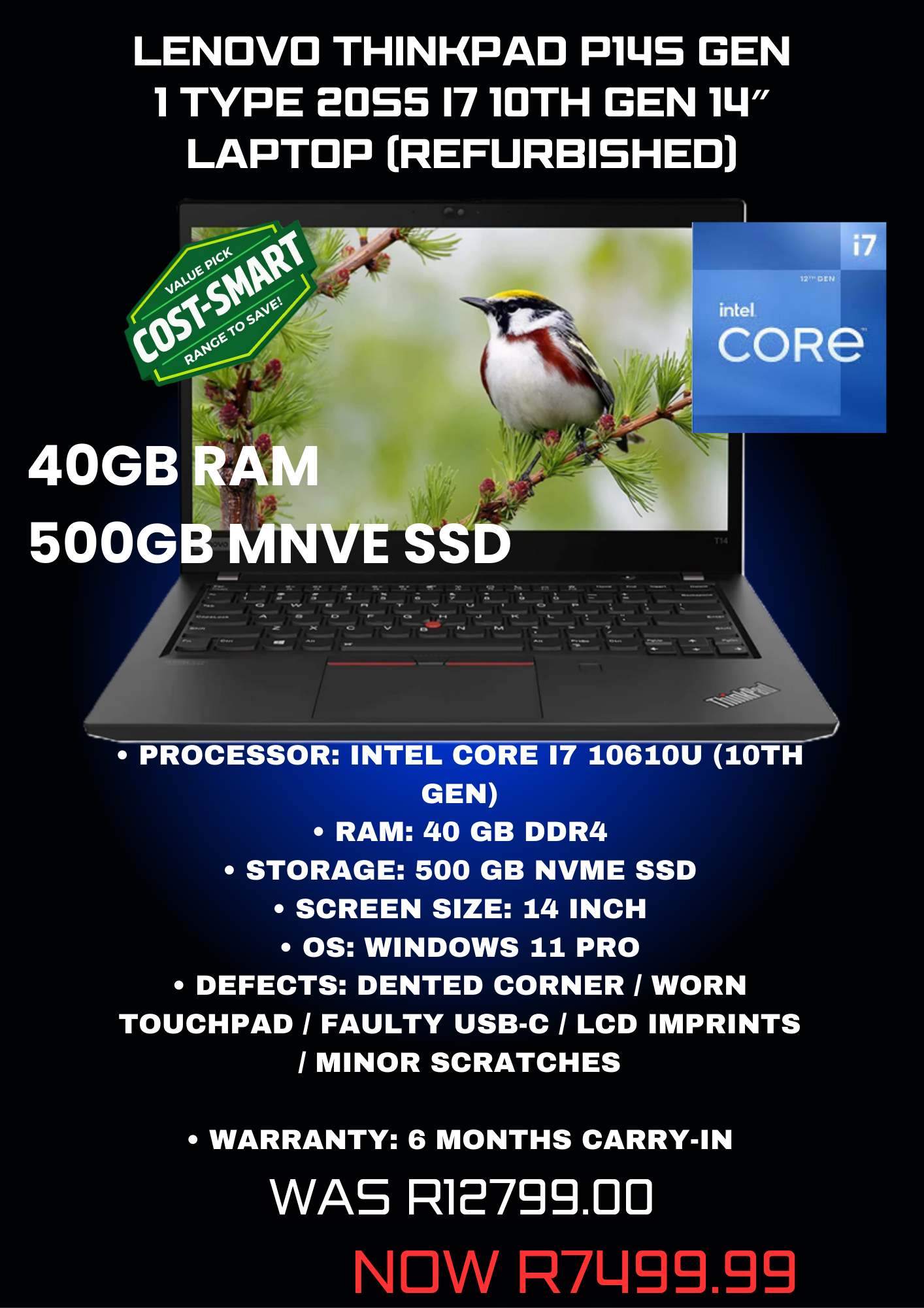 Lenovo ThinkPad P14s Gen 1 Type 20S5 i7 10th Gen 14″ Laptop (Refurbished)